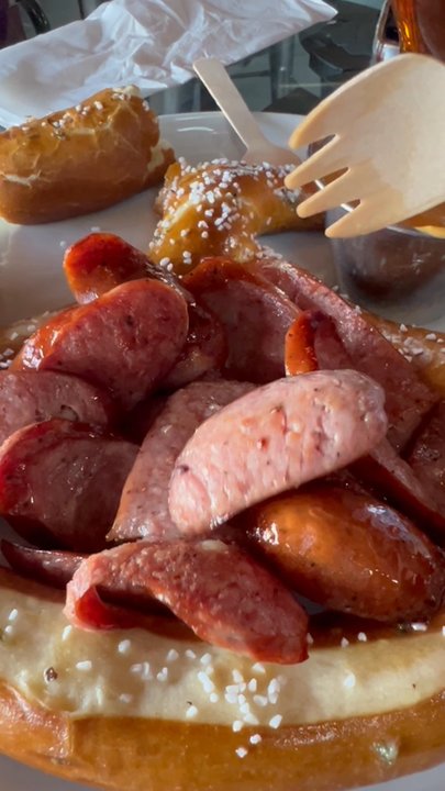 Snow Eater Brewing - The sausage and pretzel appetizer is great. The stupid little wooden spoons it comes with? Worthless! - Brewpubs Near Me - Liberty Lake, Washington