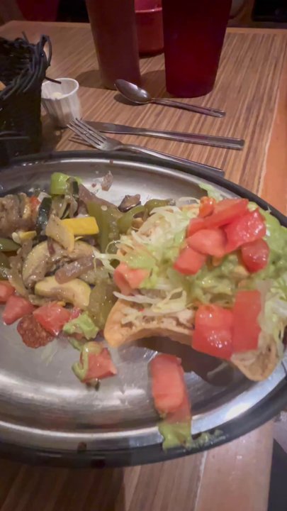 Tomasita's - Chicken chalupa with grilled vegetables, refried beans and sopaipilla with honey. - New Mexican Cuisine Near Me - Santa Fe, New Mexico