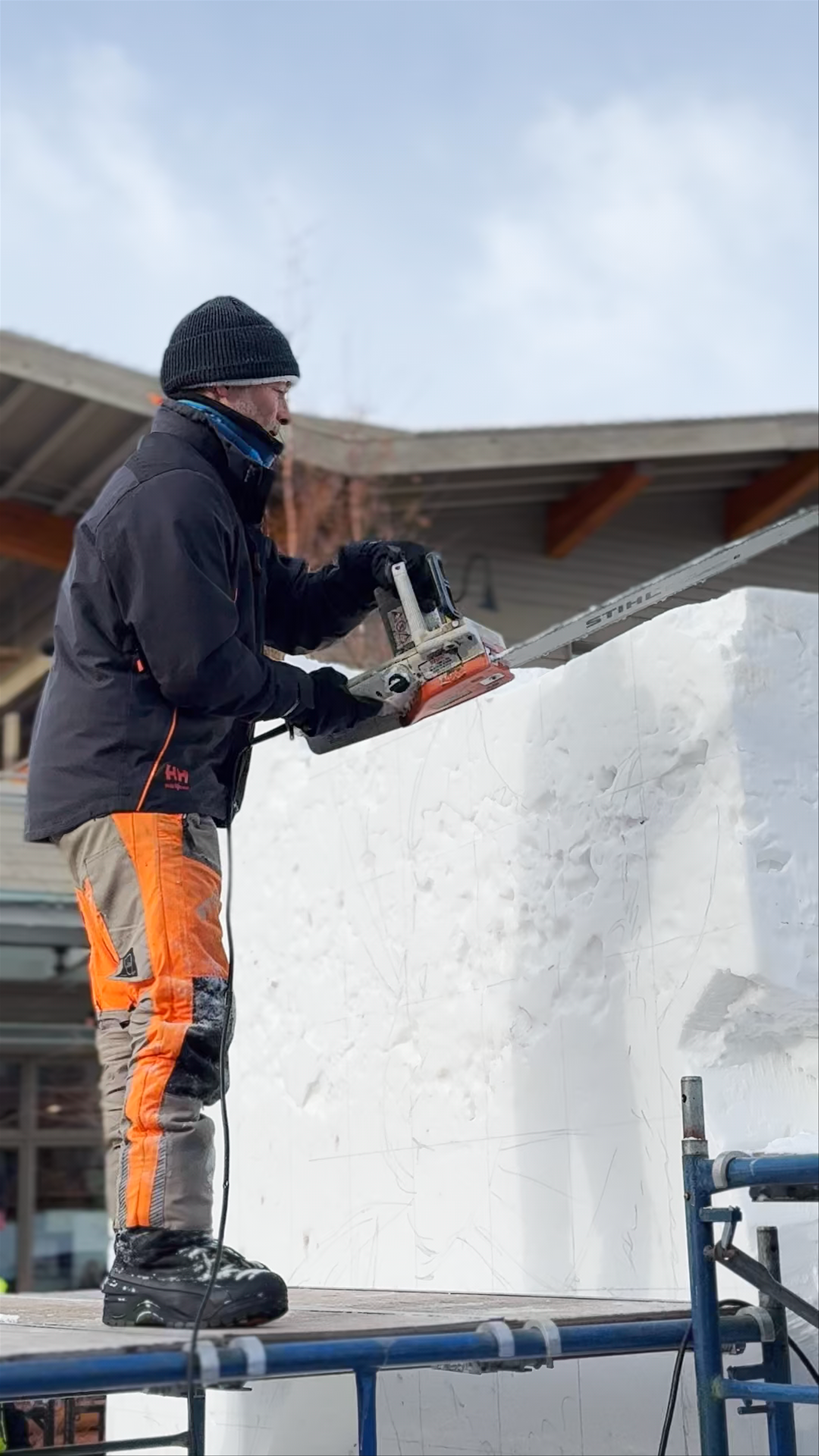 Winter Ice Sculpting in Banff: Mastering Art with Chainsaws