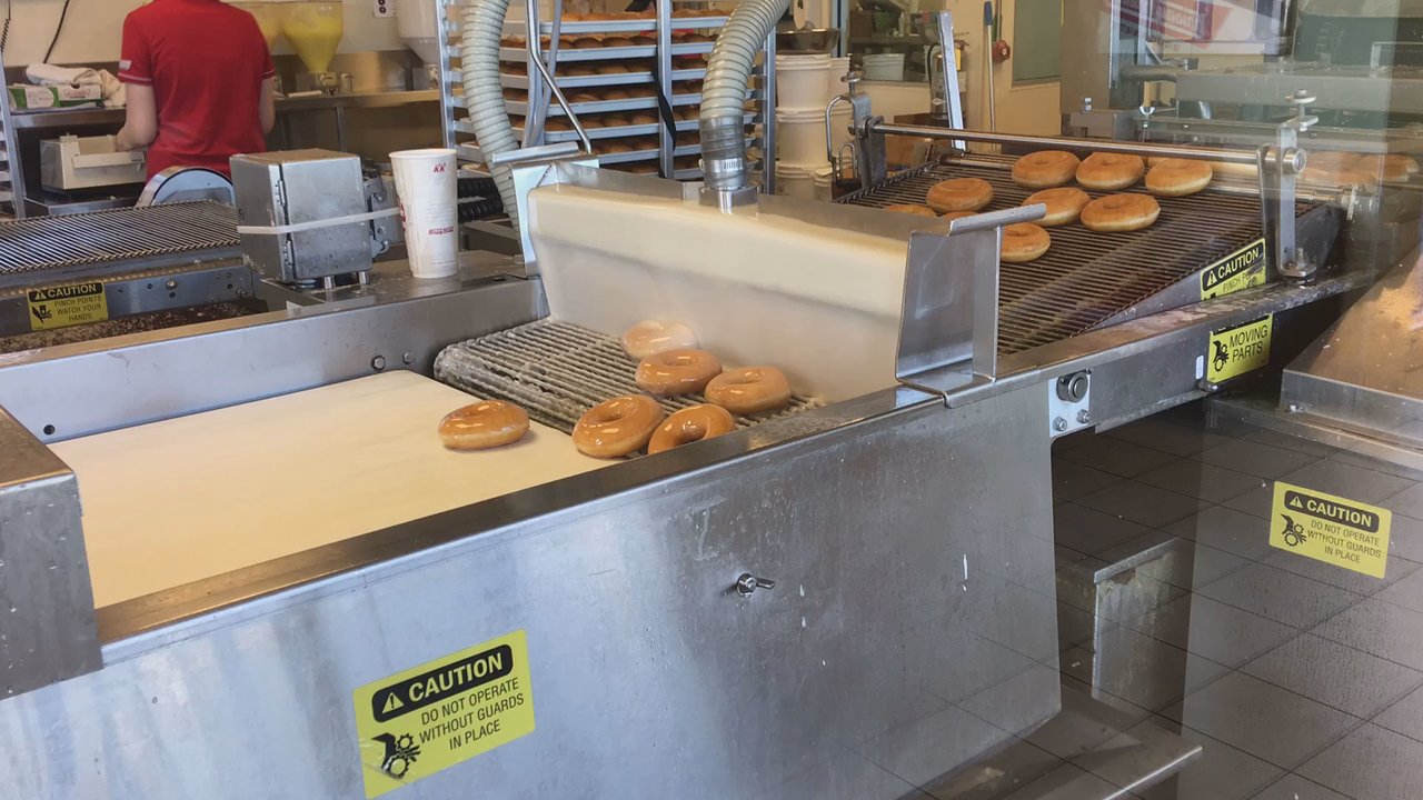 Krispy Kreme - Short Time lapse of the doughnuts getting their glaze on! - Donuts Near Me - Marion, Illinois