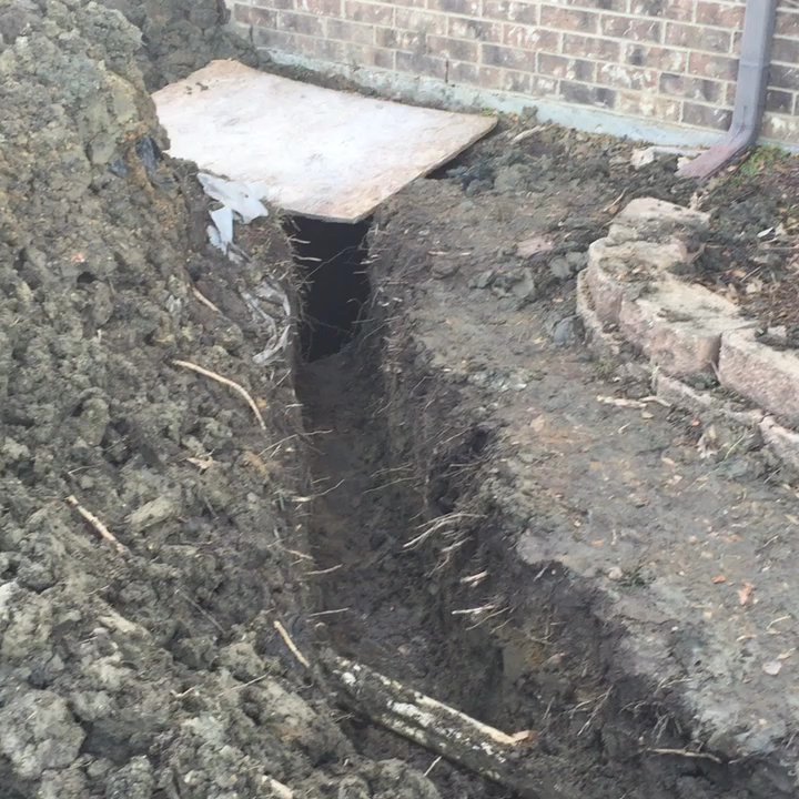 Bee Prestigious Plumbing - This is the trench they dug to reroute the sewer line. - Plumbing Near Me