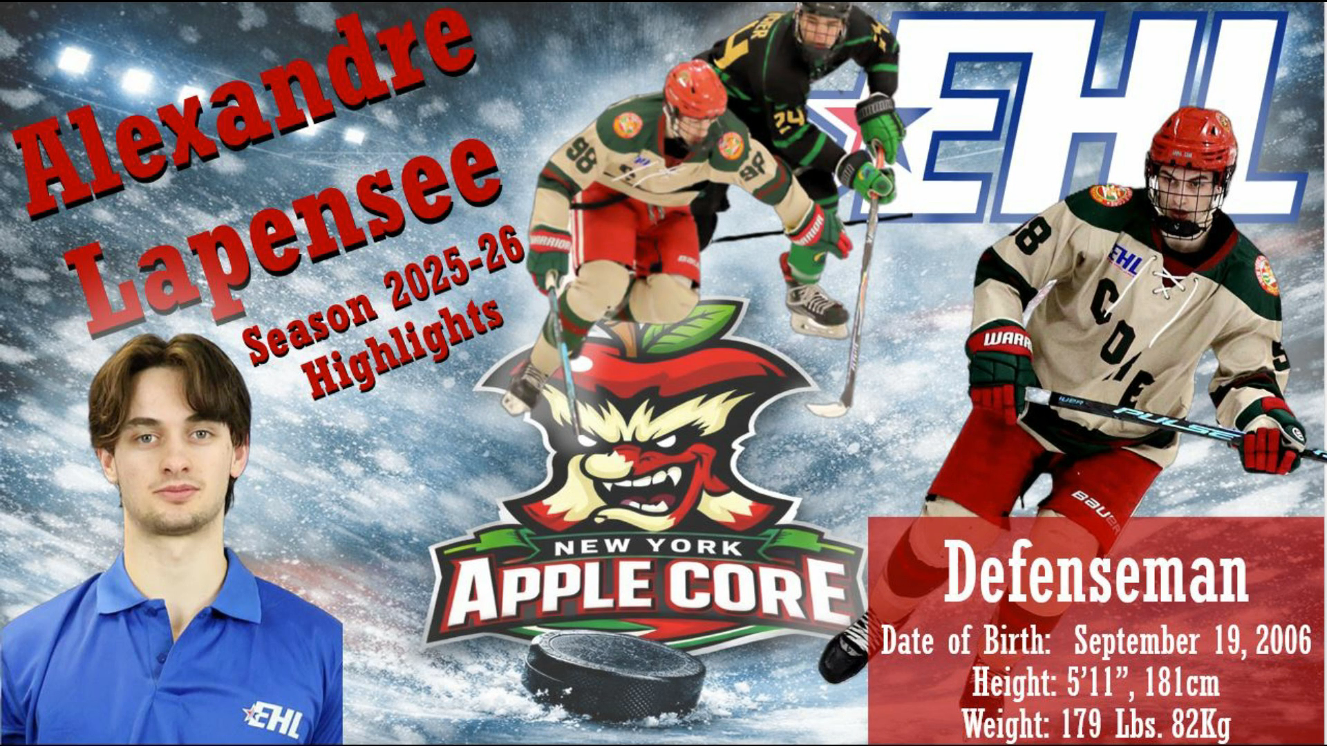 Alexandre Lapensee: Goals and Hits EHL Highlights with New York Apple Core