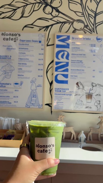 Alonso's Cafe - Their classic menu with fun art. Ps. All matcha's should be this color! - Coffee & Tea Near Me - Garwood, New Jersey