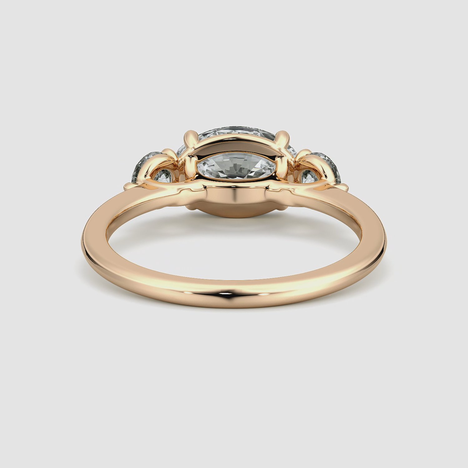 The Three Stone | Oval | 14k | Rose Gold | bandAccent: Plain | diamondOrientation: horizontal | sideStoneCarat: 0.25ct | sideStoneShape: Round Brilliant | caratWeight: other