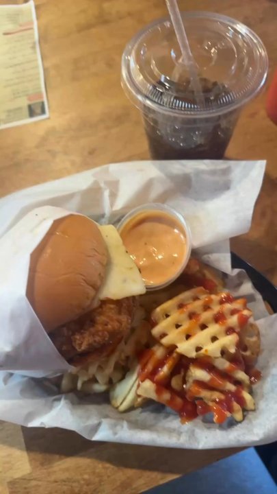 Burger Heights - spicy crispy chicken x waffle fries - Burgers Near Me - Hasbrouck Heights, New Jersey