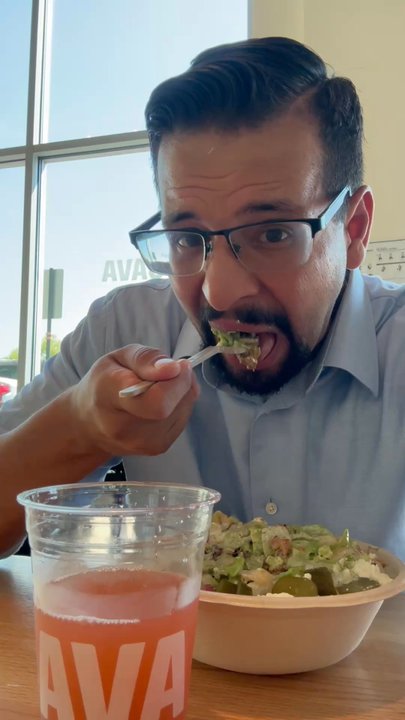 CAVA - Me (Derrek with 2Rs) taking a bite of some good CAVA grub! - Mediterranean Near Me - Chino Hills, California