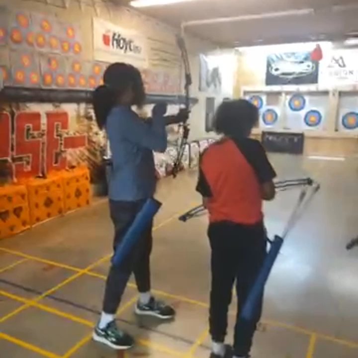 Barefoot Archery - My 2 girls practicing at the an indoors range, that was very well organized and clean. - Sporting Goods Near Me - Charlotte, North Carolina
