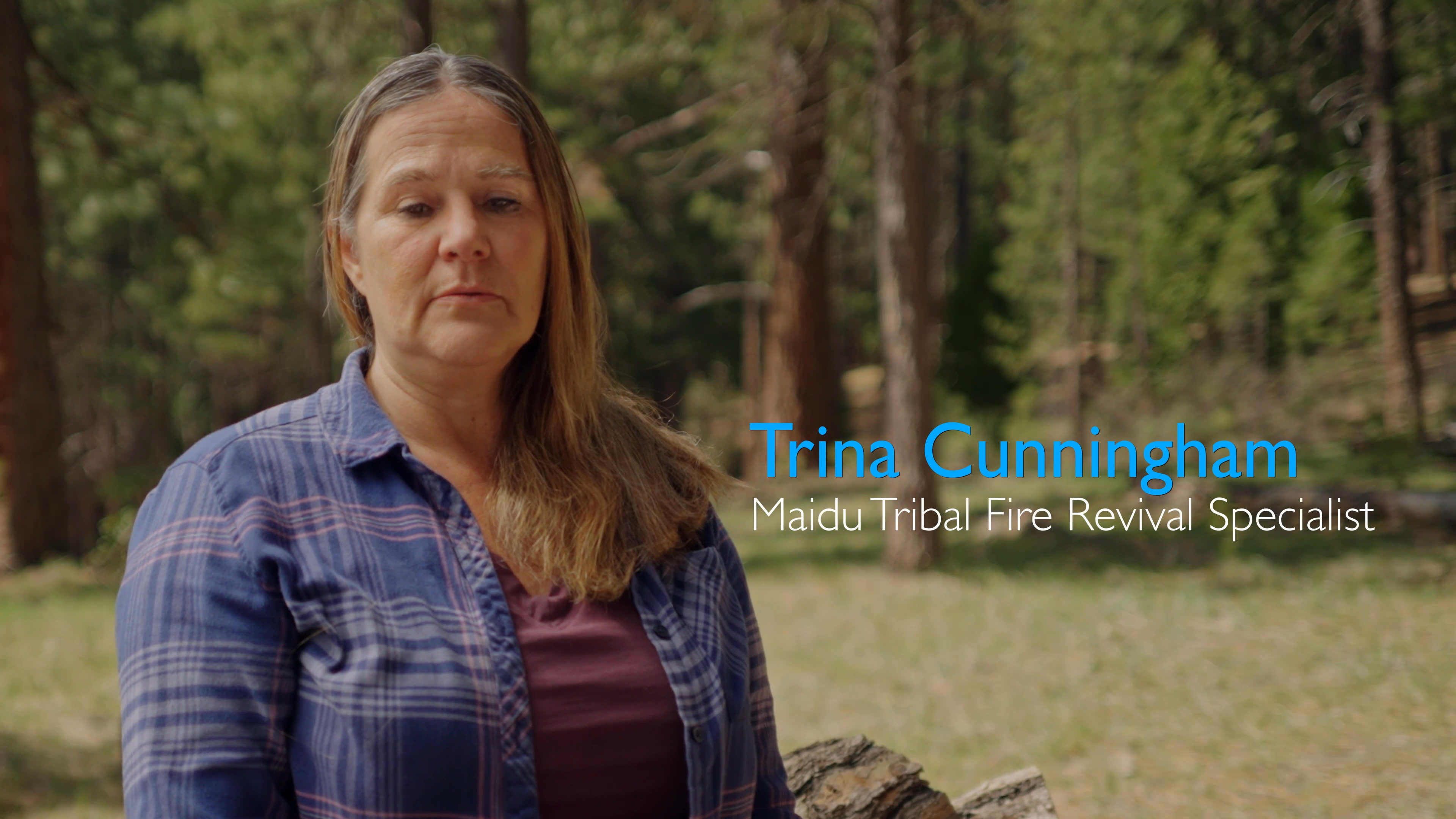 A tribal fire specialist discusses neglected ancestral landscapes as forest fires spread through timberland and burn communities. The account is paired with images of flames consuming woodland and the charred remains of buildings and vehicles.