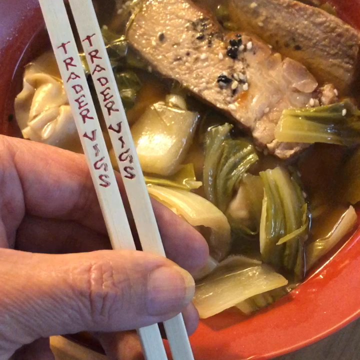 Trader Vic's - Wonton Soup. I tossed in the Char-su from my Cosmo Tidbits. 'Ono! - Hawaiian Near Me - Emeryville, California