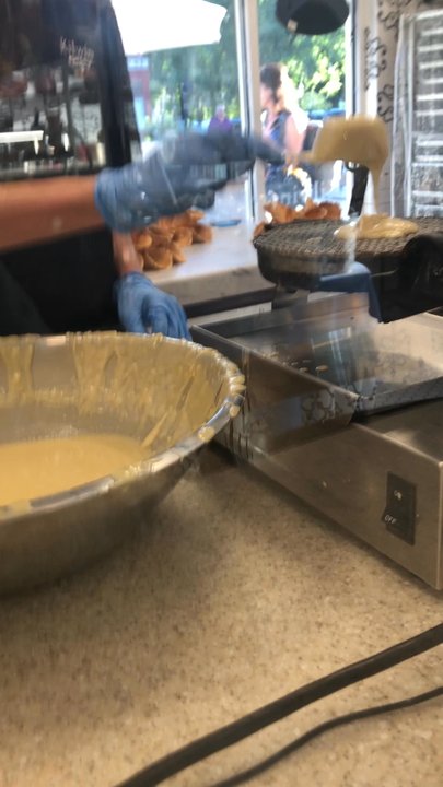 Kilwins Ice Cream - Chocolate - Fudge - Connor making fresh waffle cones to hold your favorite flavors! - Chocolatiers & Shops Near Me - Geneva, Illinois