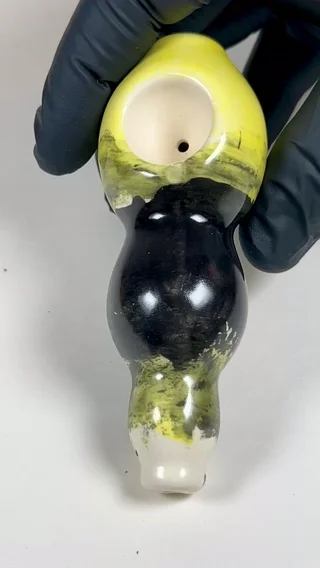 Preview pic of Bulbous Pipe - 4.25 Inches - Ceramic - Black, Yellow & White -FREE SHIPPING!!!