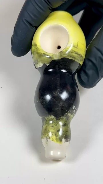 Preview pic of Bulbous Pipe - 4.25 Inches - Ceramic - Black, Yellow & White -FREE SHIPPING!!!
