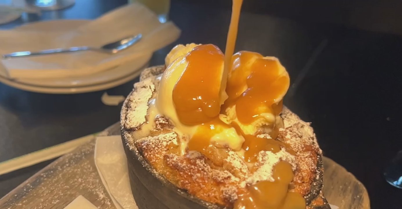 Morrison - Caramel sauce, slowly drizzled upon the bread pudding, my gosh, that's good! - Gastropubs Near Me - Los Angeles, California