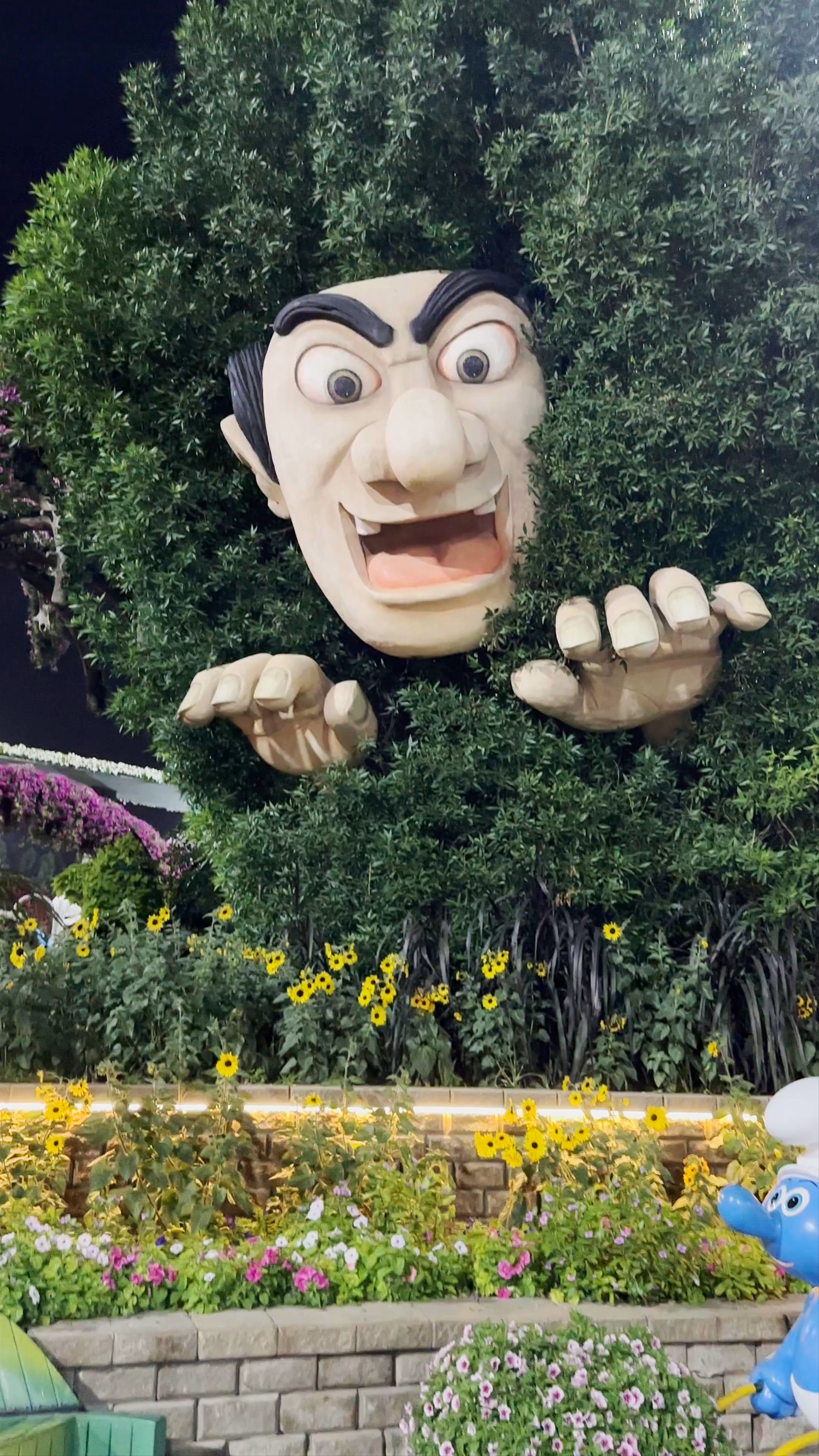 Smurfs Village at Miracle Garden Dubai: A Whimsical Nighttime Floral Wonderland