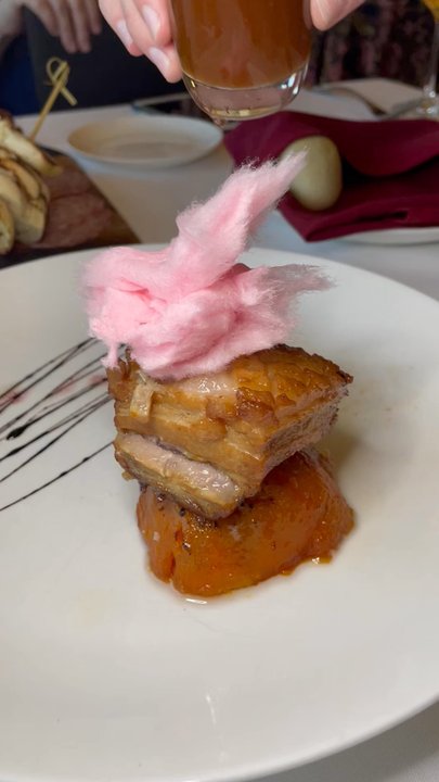 360 Grille - Pork Belly with cotton candy - New American Near Me - Florence, Alabama