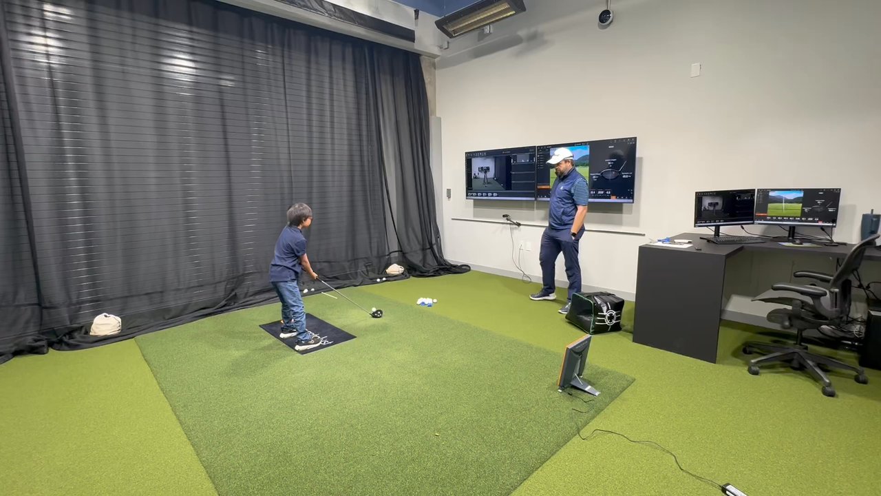 PGA Coaching Center - Private room simulator lower lever  (Coach Ryan Hitt and our son IV swing analysis training) - Golf Lessons Near Me - Frisco, Texas