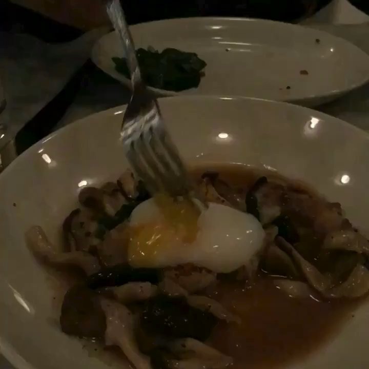 Marconi - perfectly poached egg, mushrooms, bits of toast to soak up golden ooziness - Bistros Near Me - Montreal, Quebec