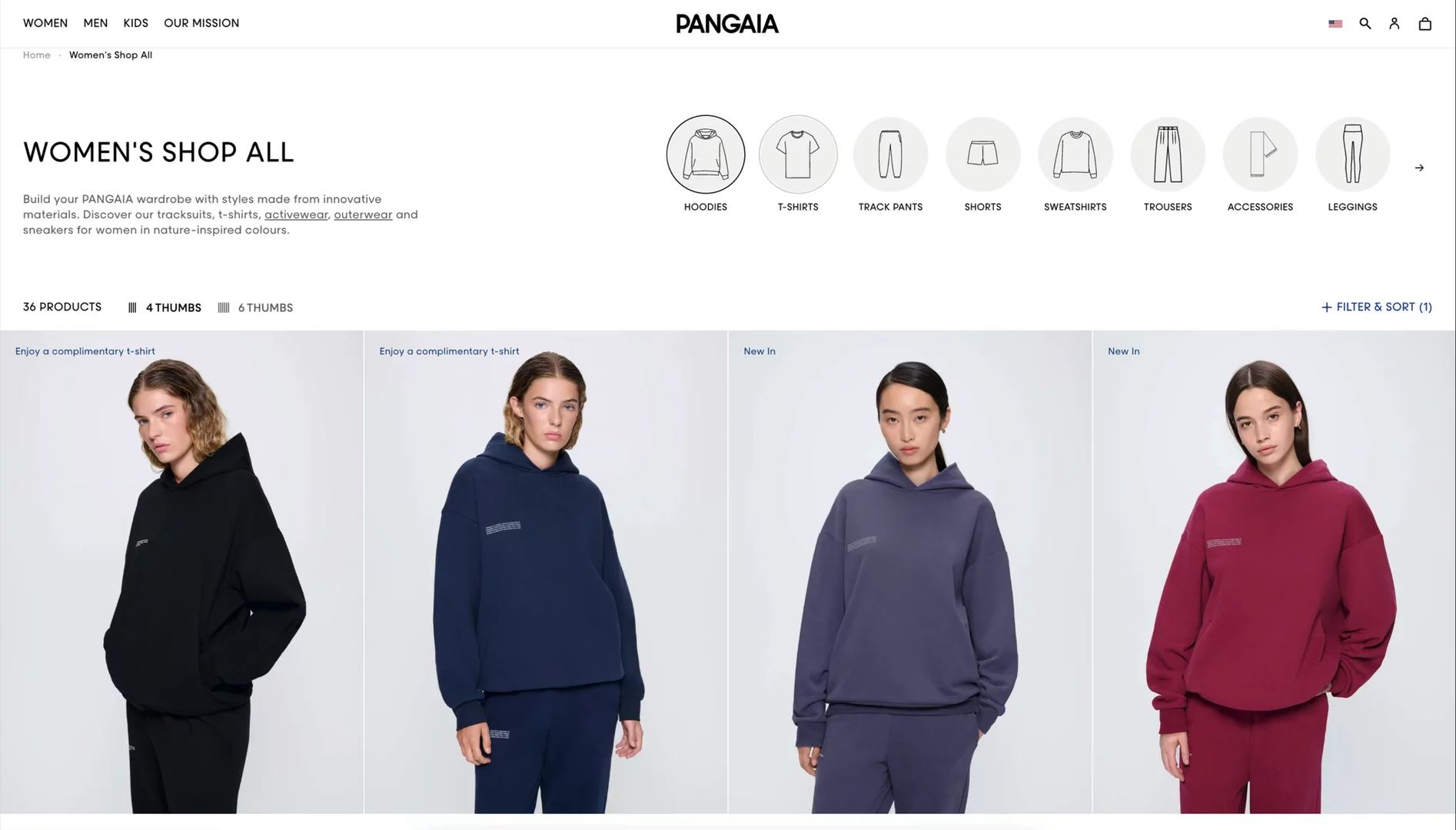 A scroll through product listing pages at pangaia.com.