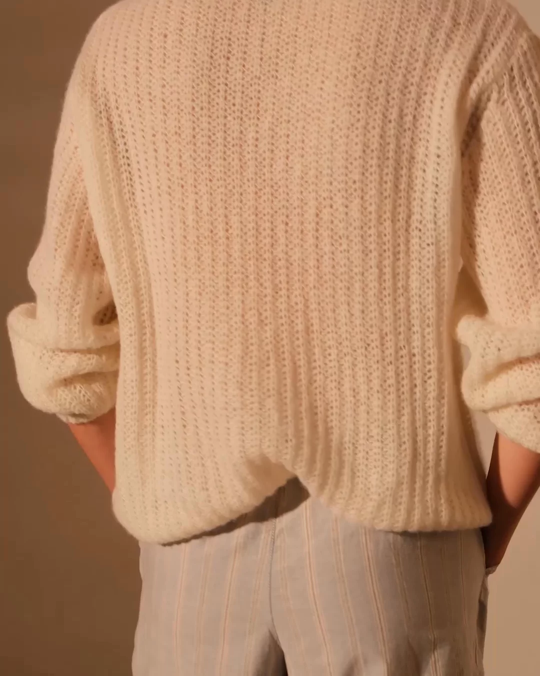 Lightweight Open Knit Cashmere Sweater - Ivory | James Perse Los Angeles