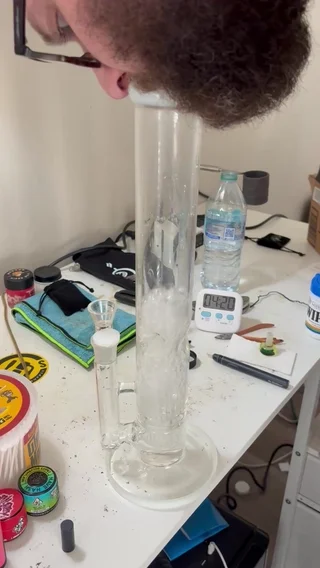 Preview pic of 15” scientific Glass double matrix perk white accented ice catcher thick glass