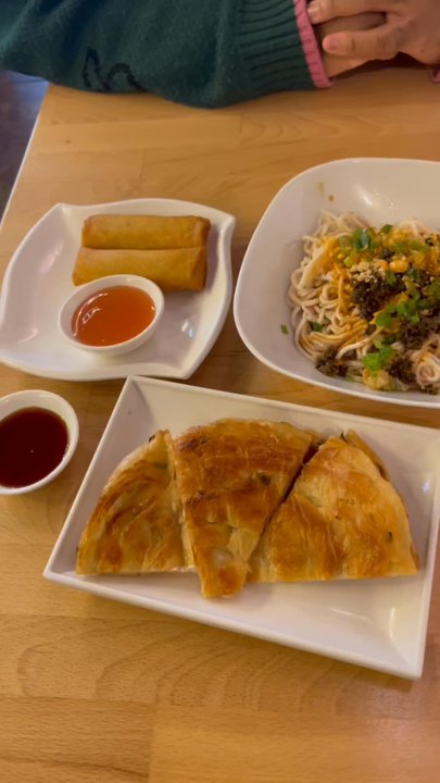 Bund Dumpling House - Scallion Pancakes, Vegetable Spring Rolls 2 pcs, Dan Dan Dan Dan Noodles - Dim Sum Near Me - Astoria, New York