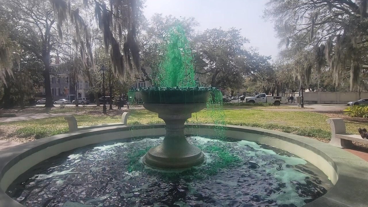 Orleans Square - Green fountains for Saint Patrick. - Parks Near Me - Savannah, Georgia
