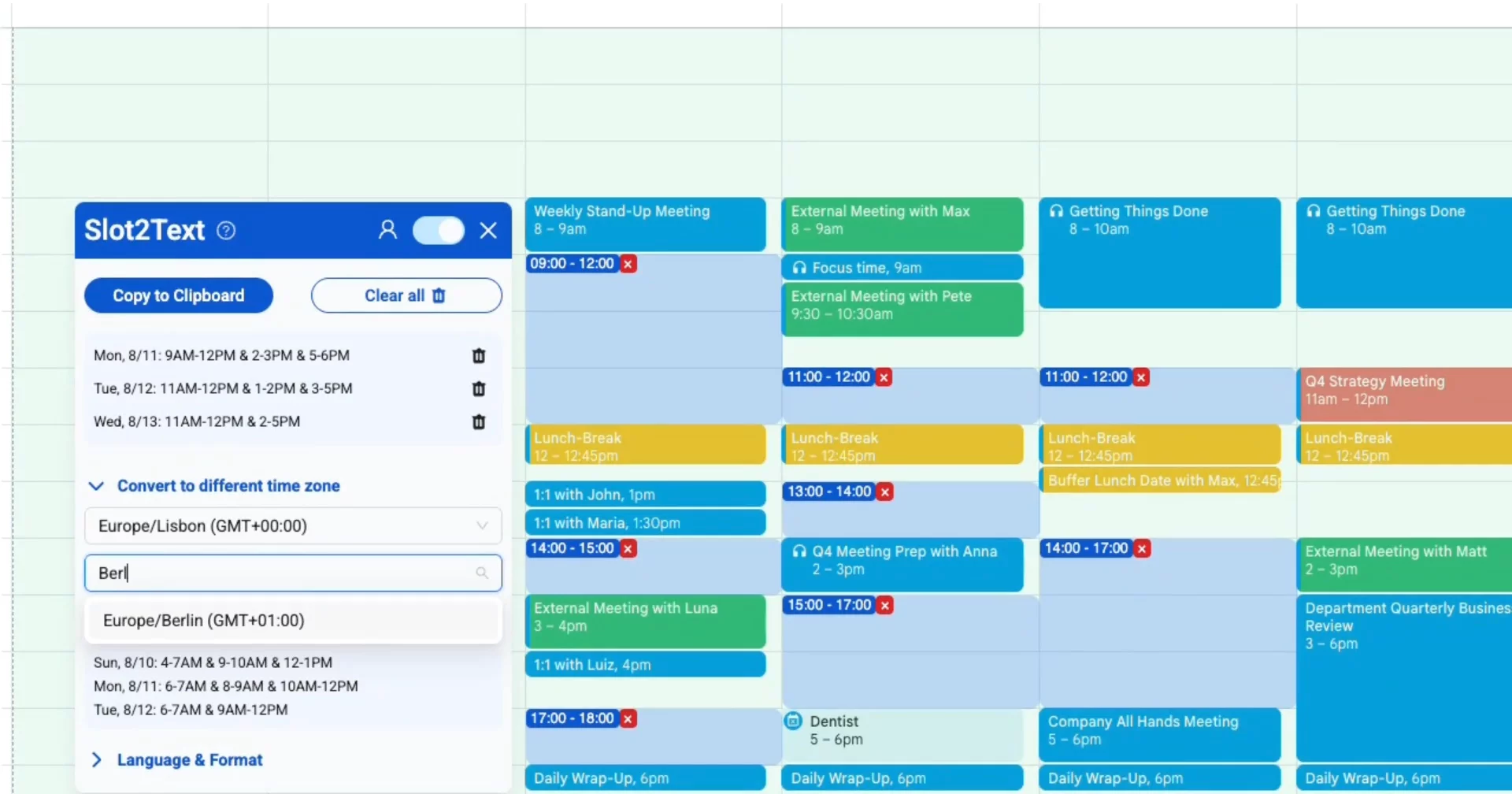 Slot2Text - Chrome Extension for GCal image 1
