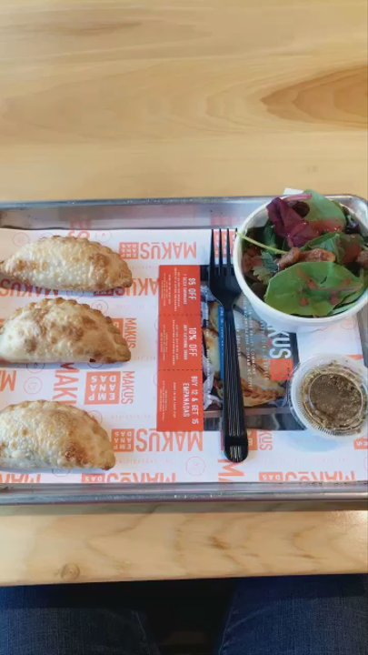 Makus Empanadas - Spinach, onion & cheese & sweet corn empanadas w/ a walnut, cranberry spinach salad. - Empanadas Near Me - Durham, North Carolina