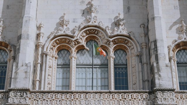 Portugal's flag on the Jeronimos Monastery