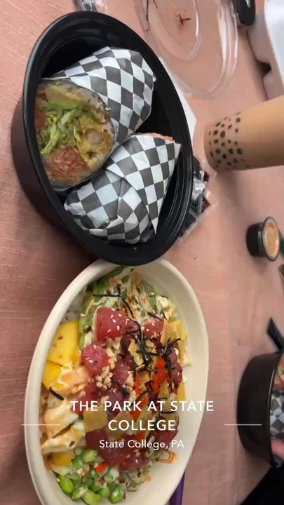 Kondu - The Kondu burrito and the tuna poke bowl w the milk bubble tea - Sushi Bars Near Me - State College, Pennsylvania
