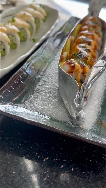 Ko Fusion - Fuji snow roll (left) and Flaming Phoenix Roll - Asian Fusion Near Me - Champaign, Illinois