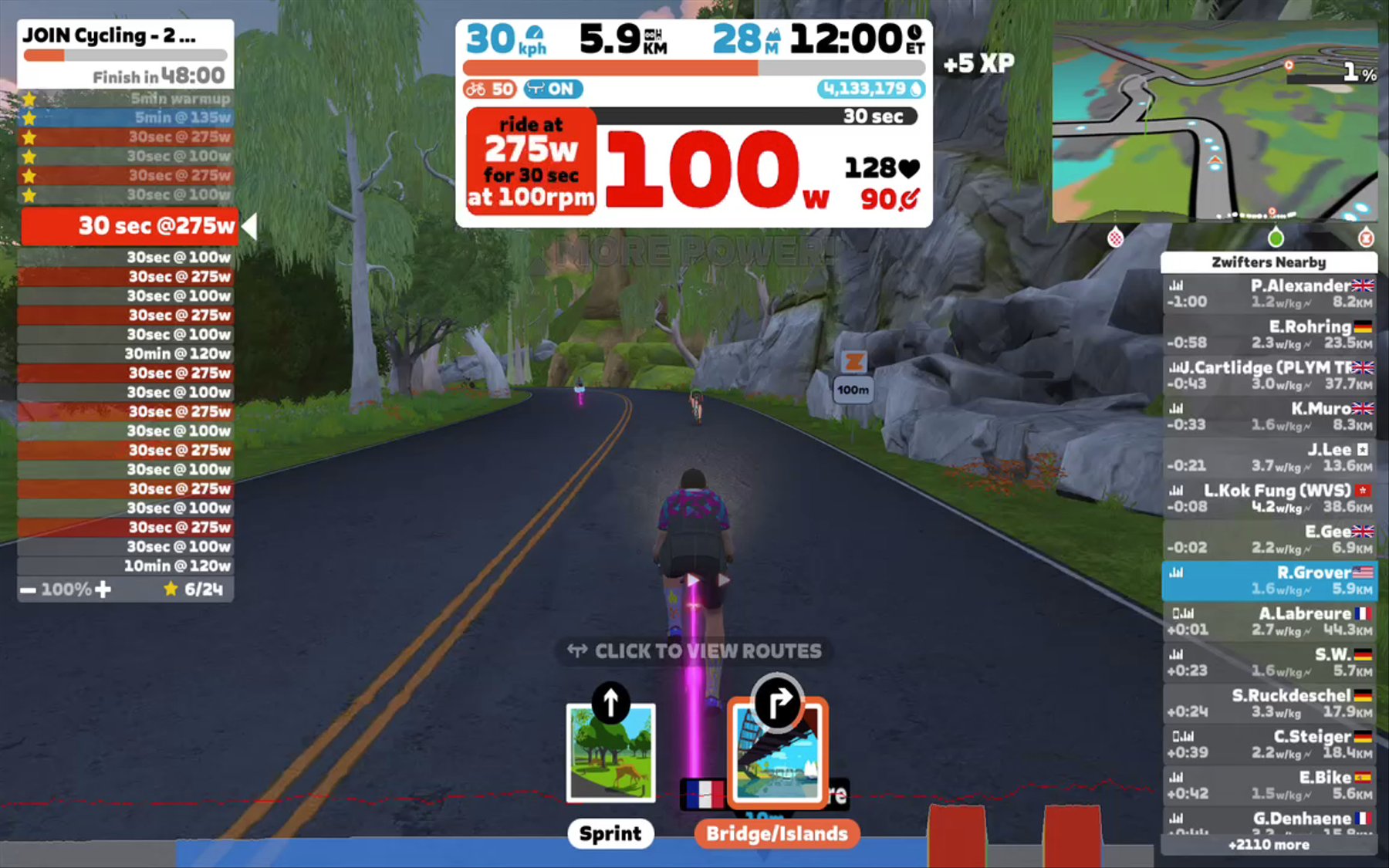Zwift - JOIN Cycling - 2 sets 30-30s in Watopia