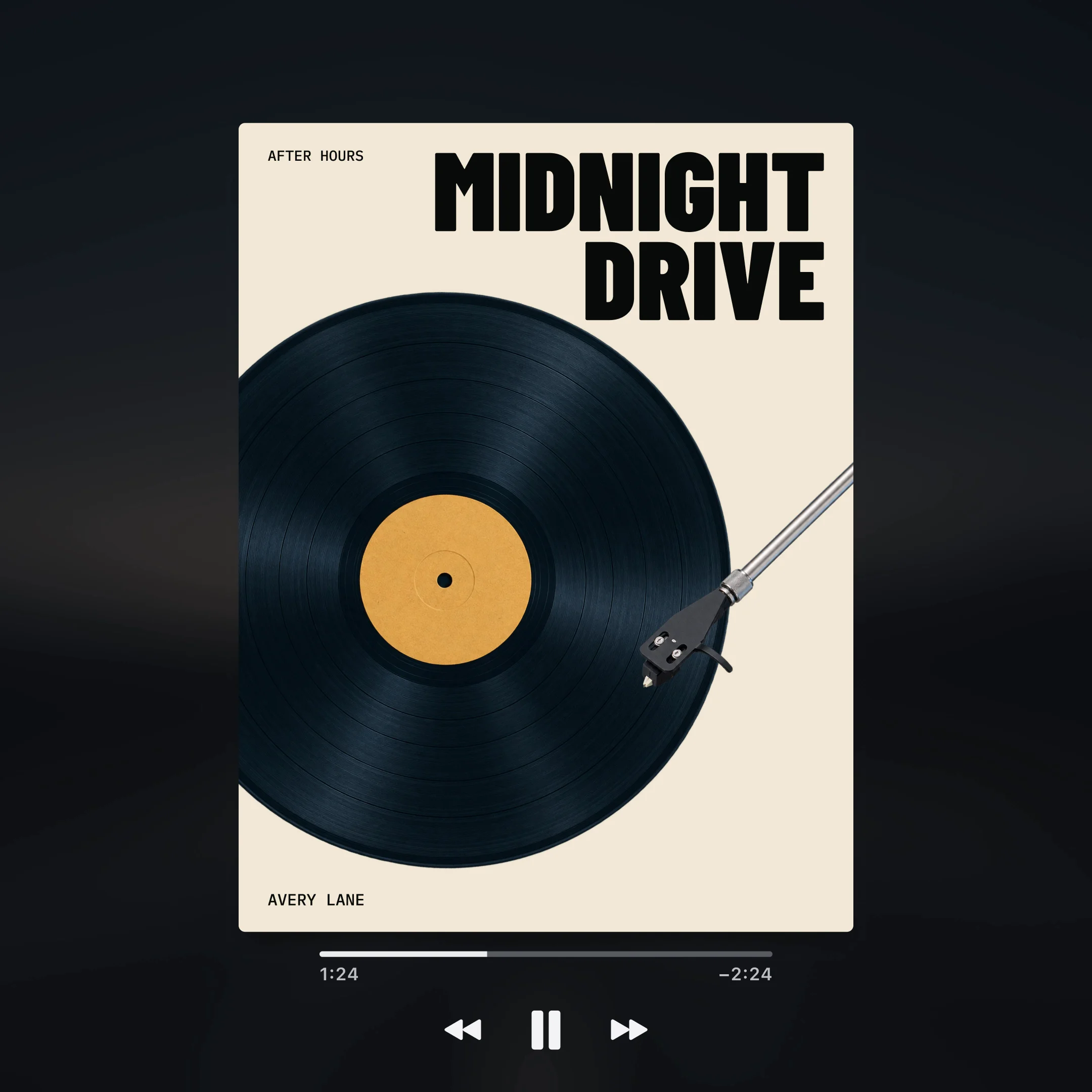 Today's design concept. An animated reusable music-poster combining vintage record-store aesthetics with modern playback controls. Created with Figma Motion.