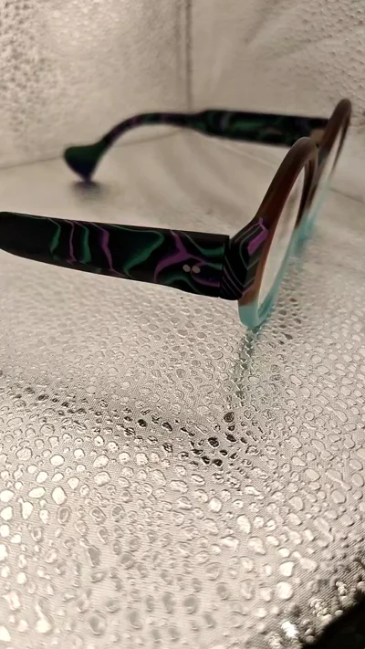 Round Gradient Brown & Aqua Eyeglasses | Acetate Frame Psychedelic Temples Vintage Unisex 48 23-145