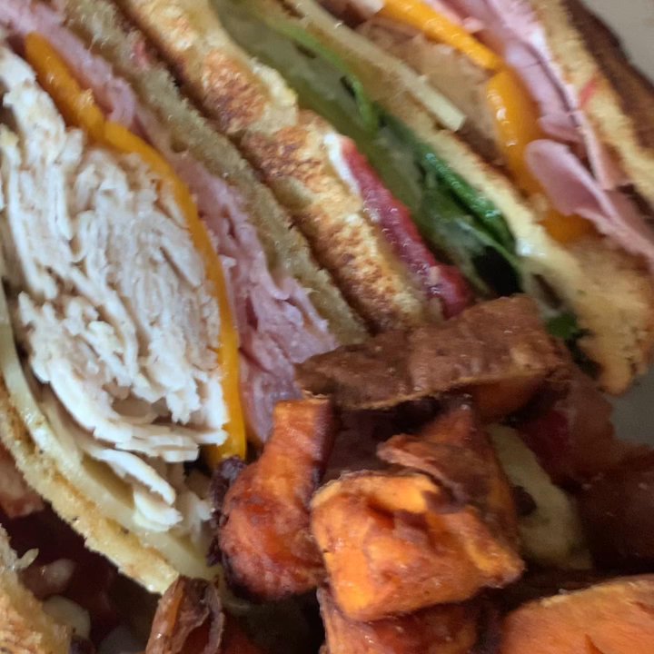 The Local - The local club with sweet potato fries Fruity pebble waffle  Bistro well done with fries - Coffee & Tea Near Me - Jacksonville, Florida
