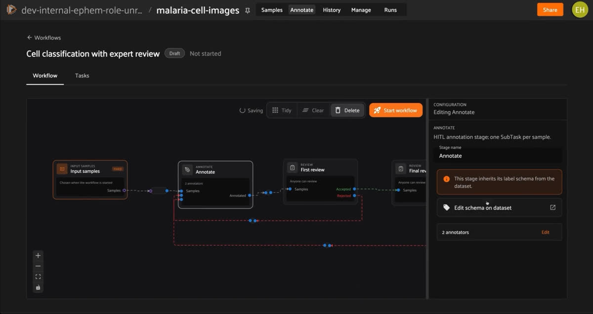 Configure multi-stage workflows for your annotation project