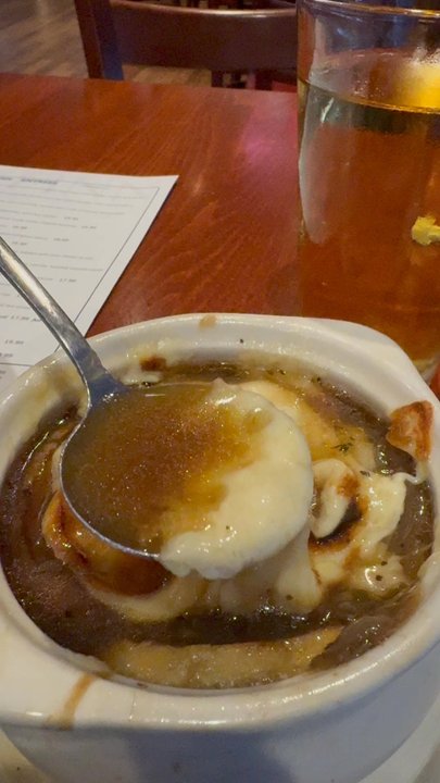 Blackfinn Randhurst Grill - French onion soup! So gooey and cheesy - Sports Bars Near Me - Mount Prospect, Illinois