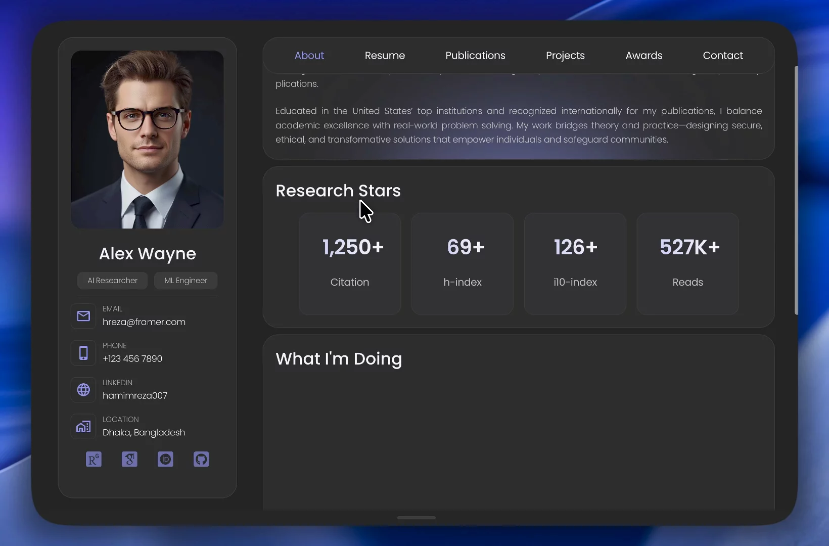 Meet Resumterics a sleek, modern CV @framer  template built specifically for researchers, professors, and data scientists.Check it: https://framer.link/5LyWX6HShowcase your publications, citations, h-index, and awards in a clean digital format that stands out. 📚✨Academic CVs deserve better than cluttered Word docs.
