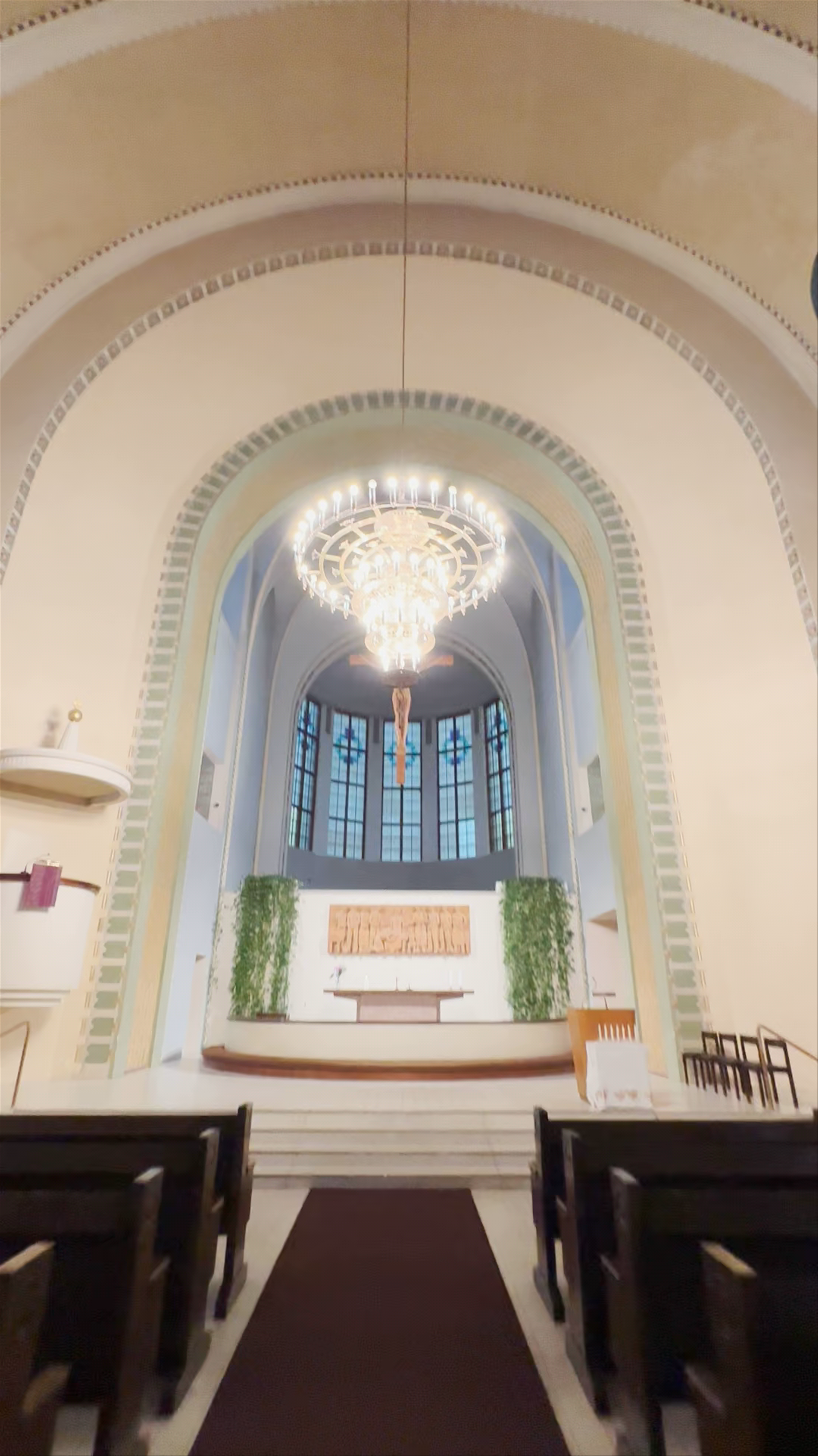 Serene Interior of Kallio Church in Helsinki, Finland
