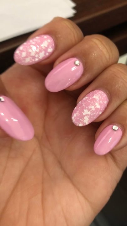 Nails Plus - nails by cindy (in the color getting nadi on my honeymoon with white lace & rhinestones) - Nail Salons Near Me - Santa Cruz, California