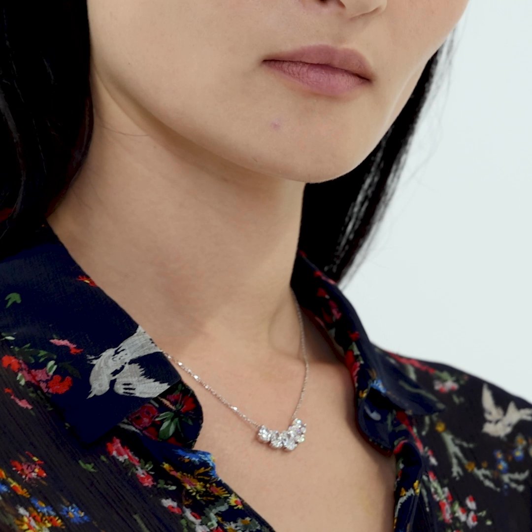 Arc Necklace | Oval | 14k | Rose Gold | diamondCount: 5 | diamondSize: large | chainLength: 16-18