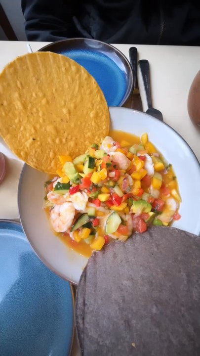 Taco Azul - Passionfruit Shrimp Ceviche Guac & Chips Flautas - Mexican Near Me - Whitestone, New York