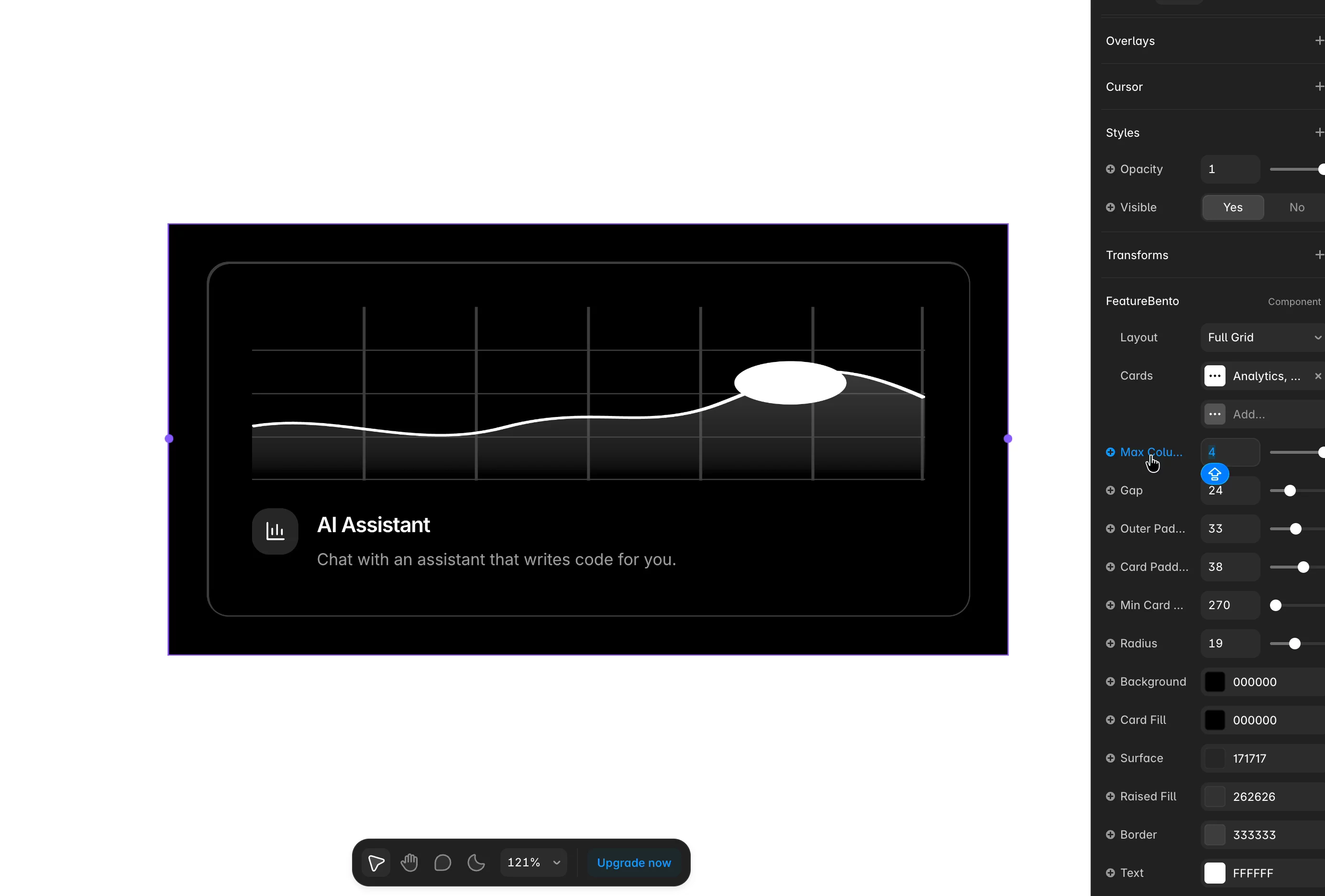 creating this multi-feature cards as a framer component.     This is SECOND one - Analytics