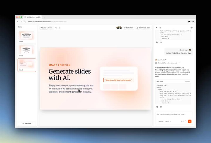 Example of a collaborative AI slideshow editor