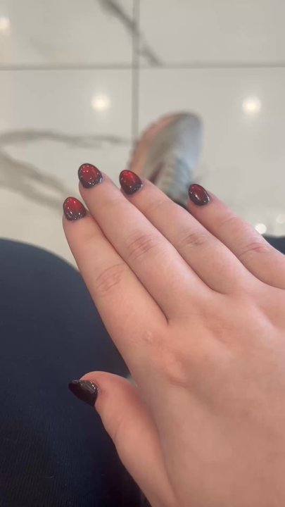 Nails & Lashes Spa La Tour - plastic tip with gel builder cat eye black and red - Nail Salons Near Me - Richardson, Texas