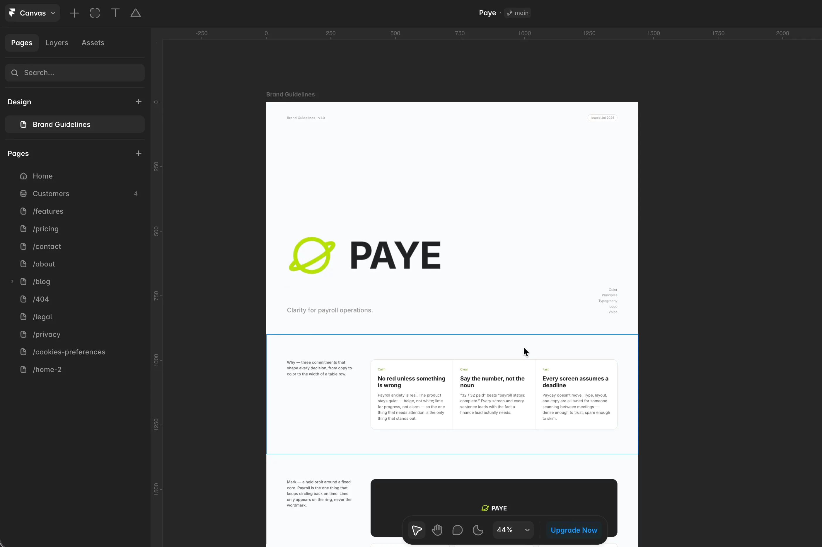This is the Brand Guidelines page I built in a seconds with @Framer agent for my latest template, PAYE. 👇