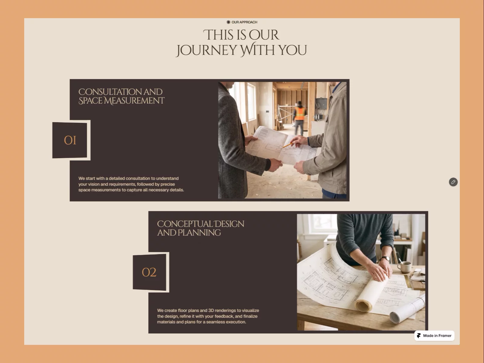 Interim Framer Template for Interior design studios and architecture firms to showcase portfolios.Remix it for free