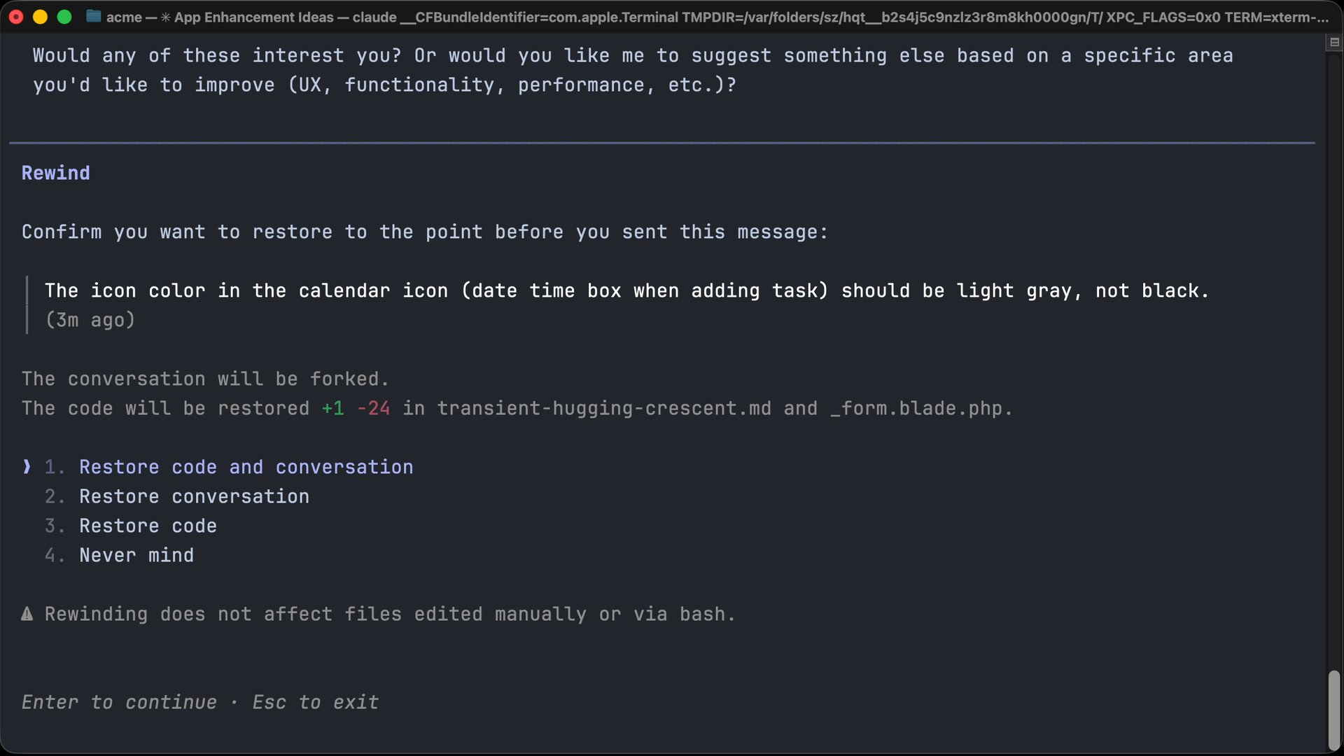 Rewind a coding session in Claude Code