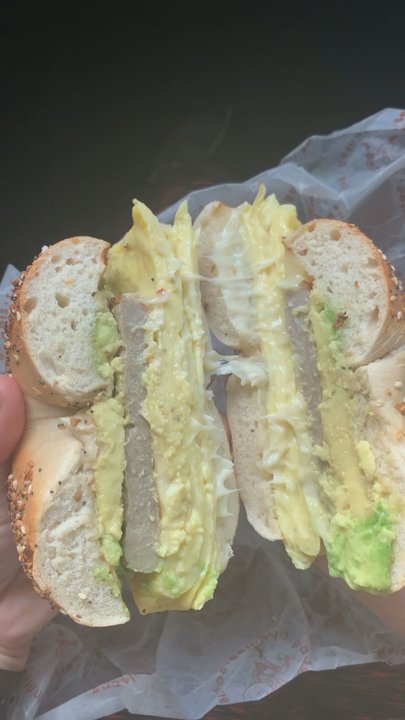 Bethesda Bagels - Sausage egg cheddar jack and avocado on everything bagel - Bagels Near Me - Arlington, Virginia