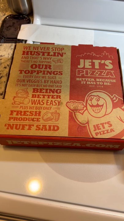 Jet's Pizza - Opening the pizza box - Pizza Near Me - Jeffersonville, Indiana